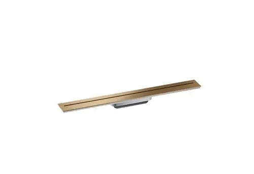 Duschrinne mit einem schmalen, rechteckigen Design in gebürstetem Bronze für die Wandmontage, hergestellt von AXOR.